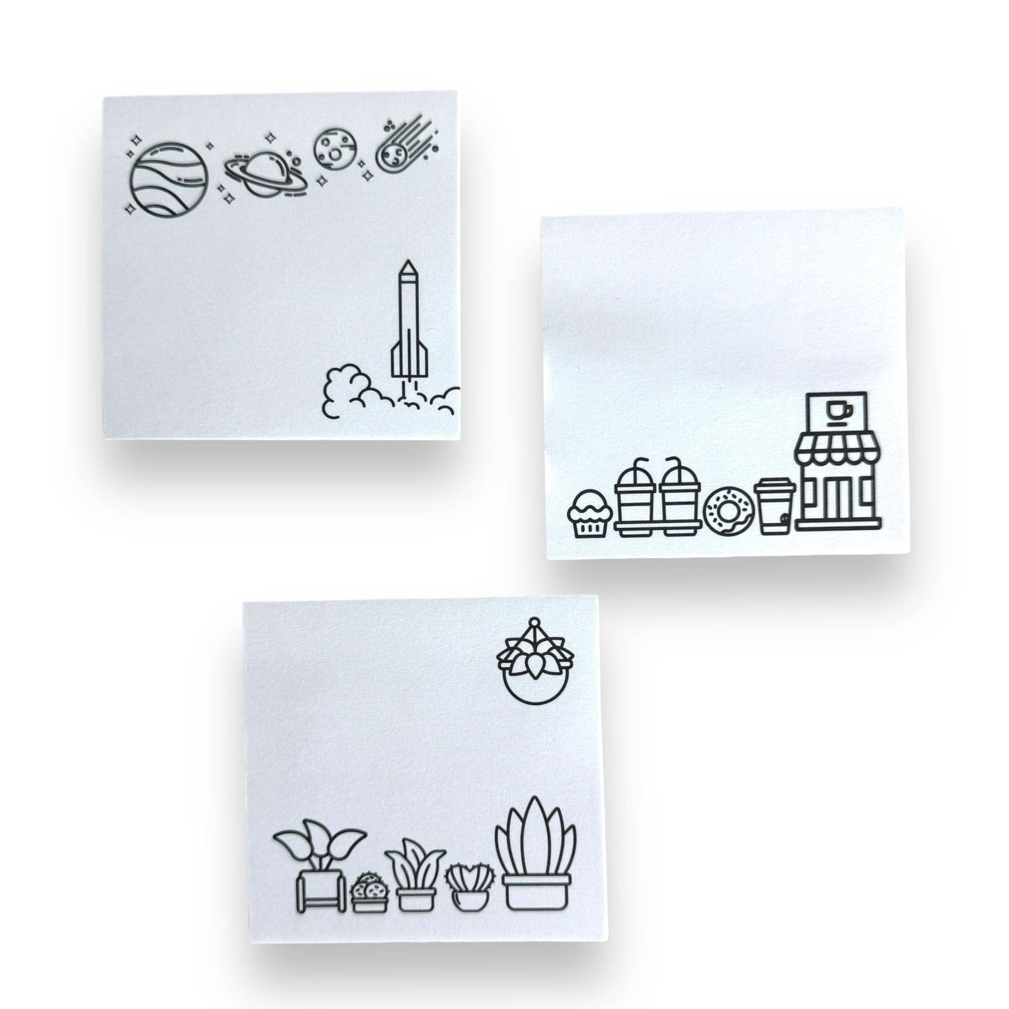 Color Your Own 3 Post-its Bundle, space, coffee, plants