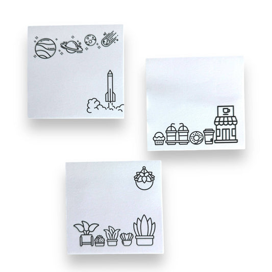 Color Your Own 3 Post-its Bundle, space, coffee, plants