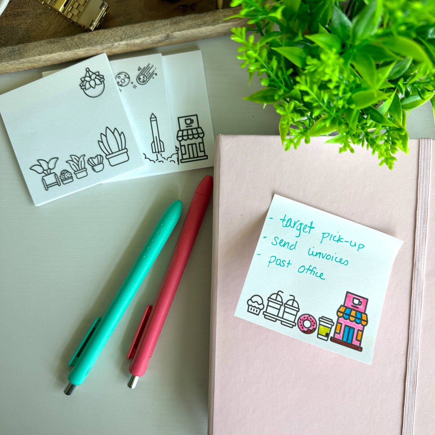Color Your Own 3 Post-its Bundle, space, coffee, plants