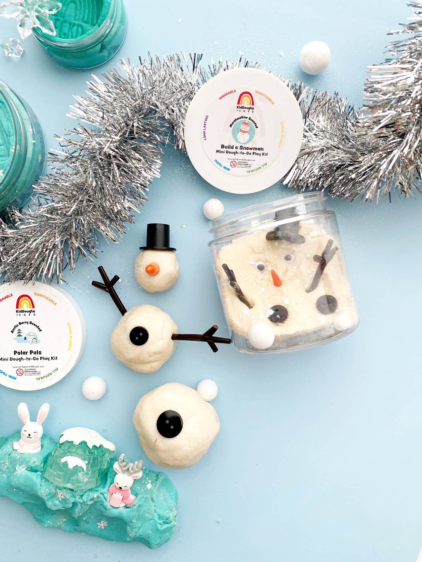 Snowman Mini Dough-To-Go- Christmas/Winter Non-Toxic Sensory Play Kit for Ages 3 and up
