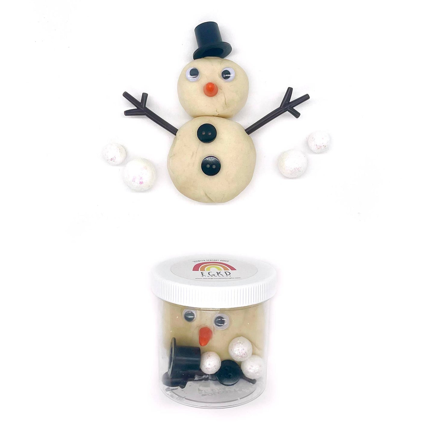Snowman Mini Dough-To-Go- Christmas/Winter Non-Toxic Sensory Play Kit for Ages 3 and up