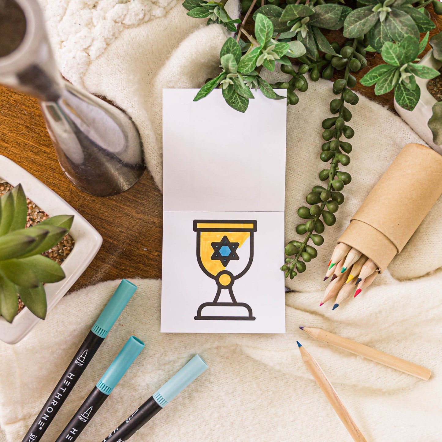 Happy Hanukkah- Easy Tear Mini Coloring Book for Adult