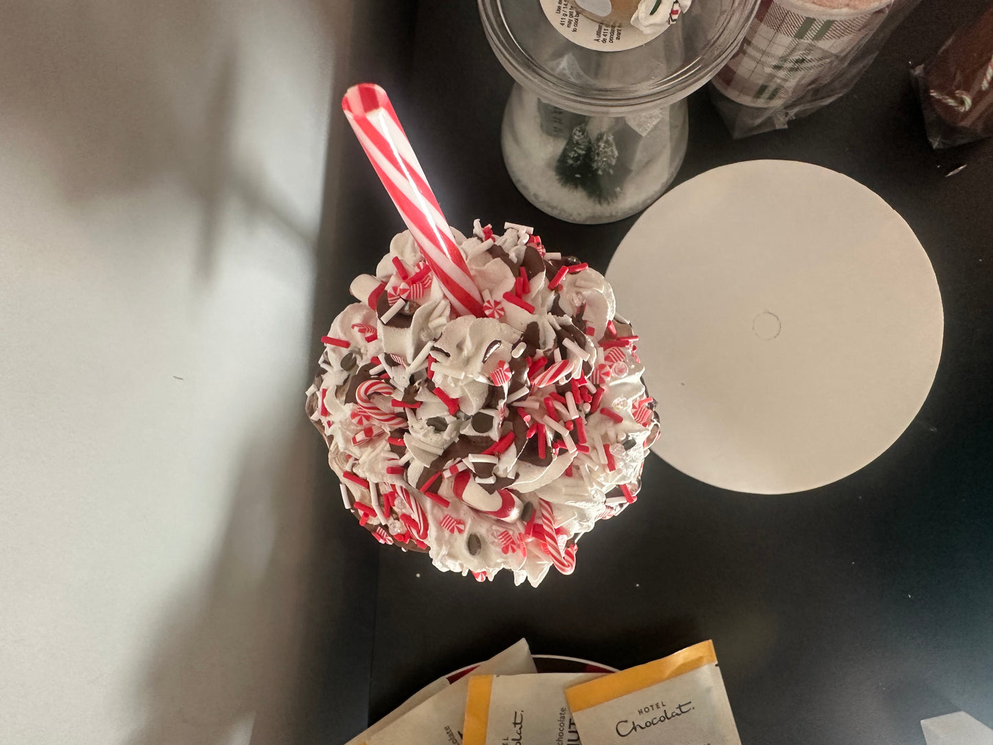 Fake Bake Christmas Decor- Chocolate Ice Cream Sundae with Faux Whipped Cream & Sprinkles