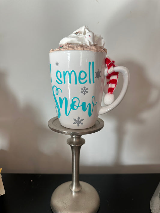 Fake Bake Decor- "I Smell Snow"  Hot Cocoa Christmas Mug with Faux Whipped Cream & Sprinkles