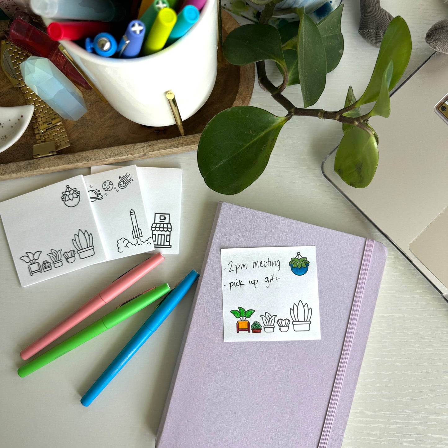 Color Your Own 3 Post-its Bundle, space, coffee, plants