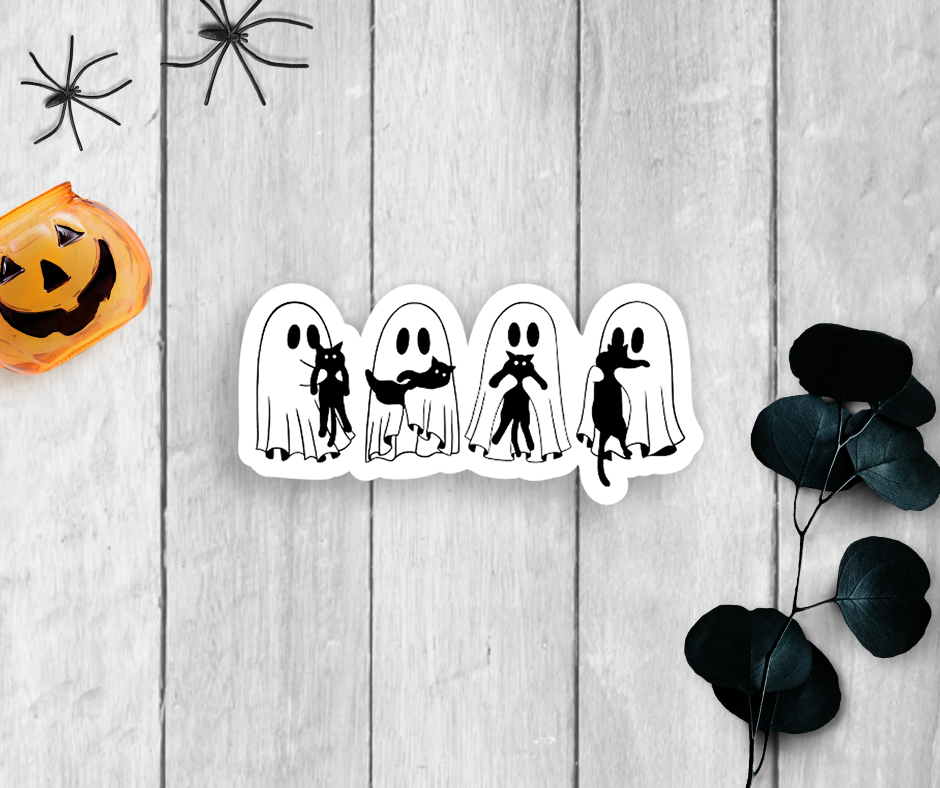 Ghost with Cats Vinyl Sticker